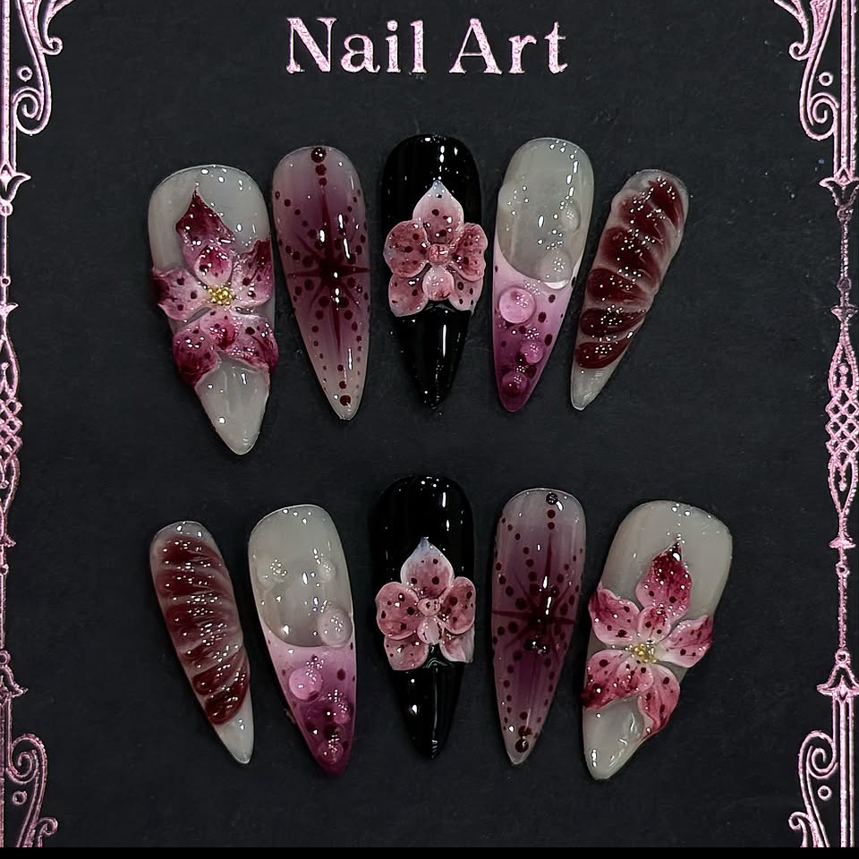 Drip Tip Resin - 24 stuks zwarte gradient press-on nagels